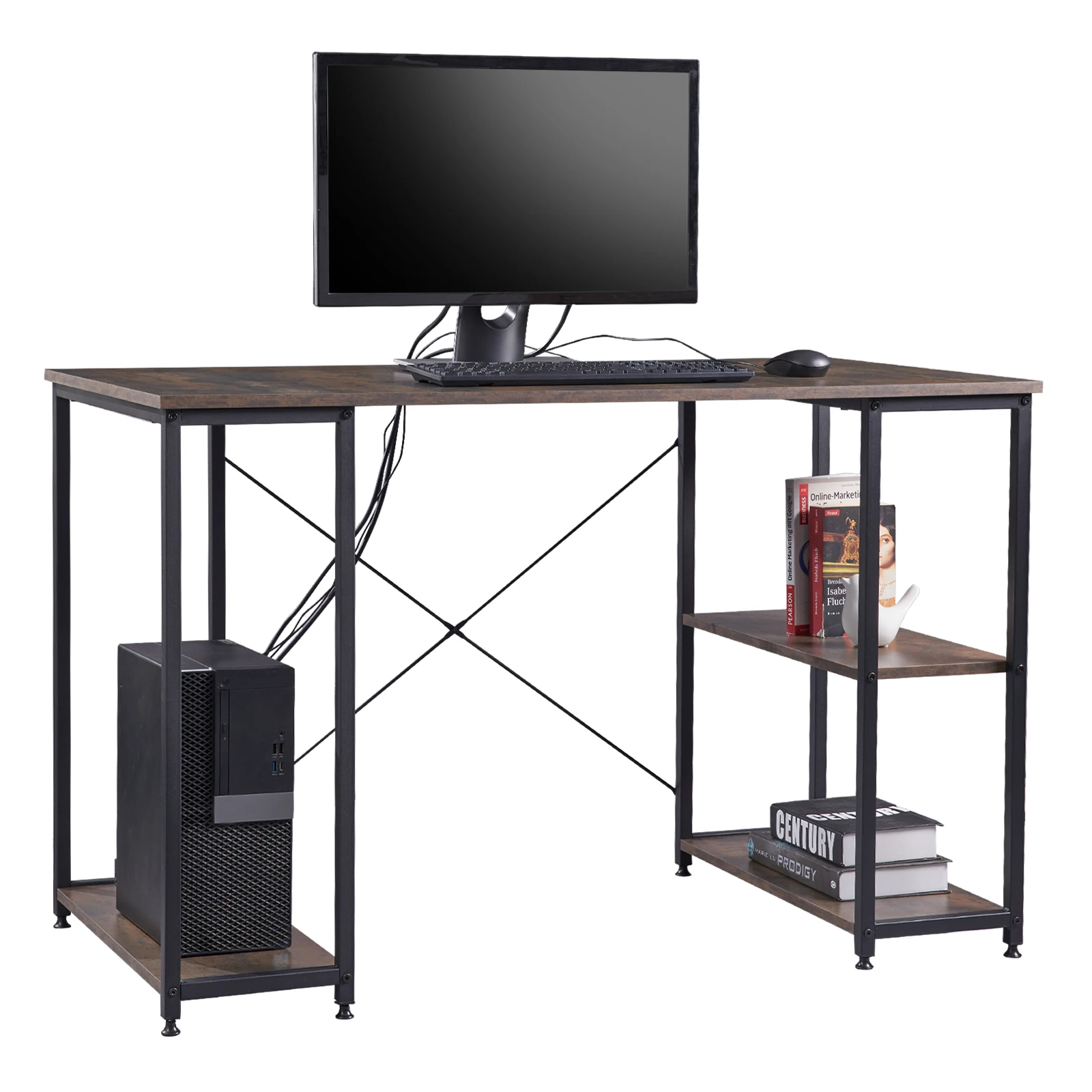 Computer Desk Office Furniture Laptop Desk Wood Steel with Shelves Writing Workstation Study Table Decor