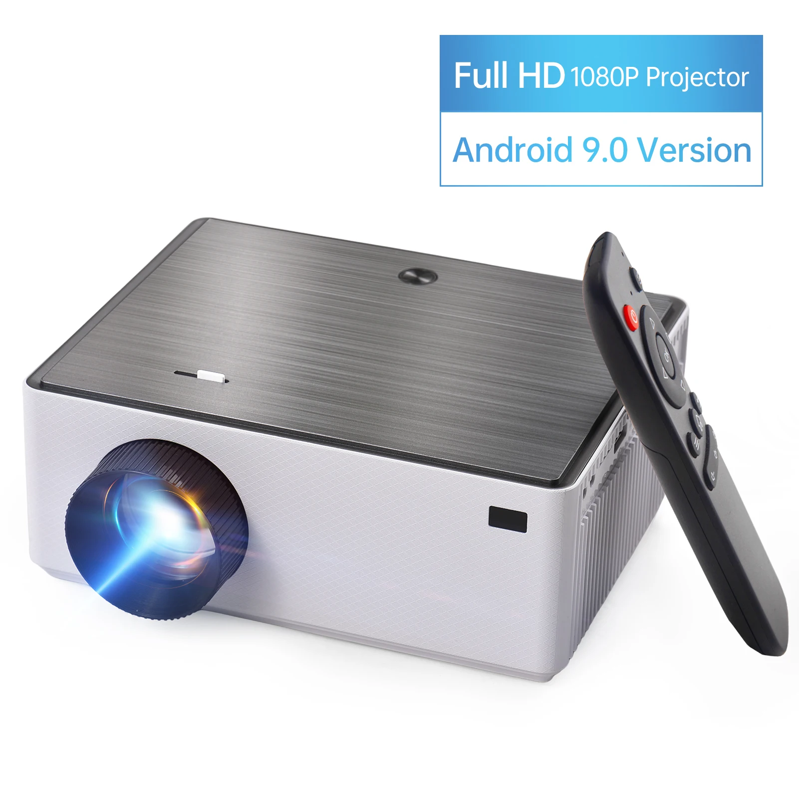 Portable 1080P Projector with 2.4G/5G Dual-Band WiFi Wireless Connection Android 9.0 System Support 150in Display Same Screen