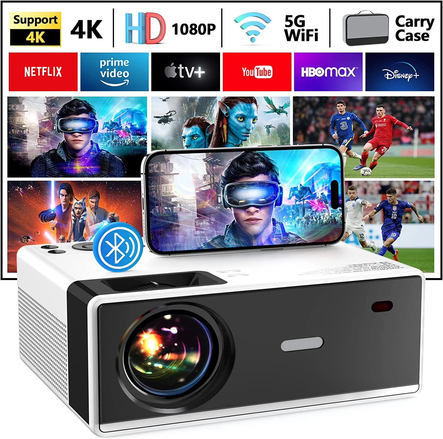 Projector Smart Tv 1080p Projector Native 10000 Lumens Led Home Cinema Beamer Projector For Android Phone Iphone