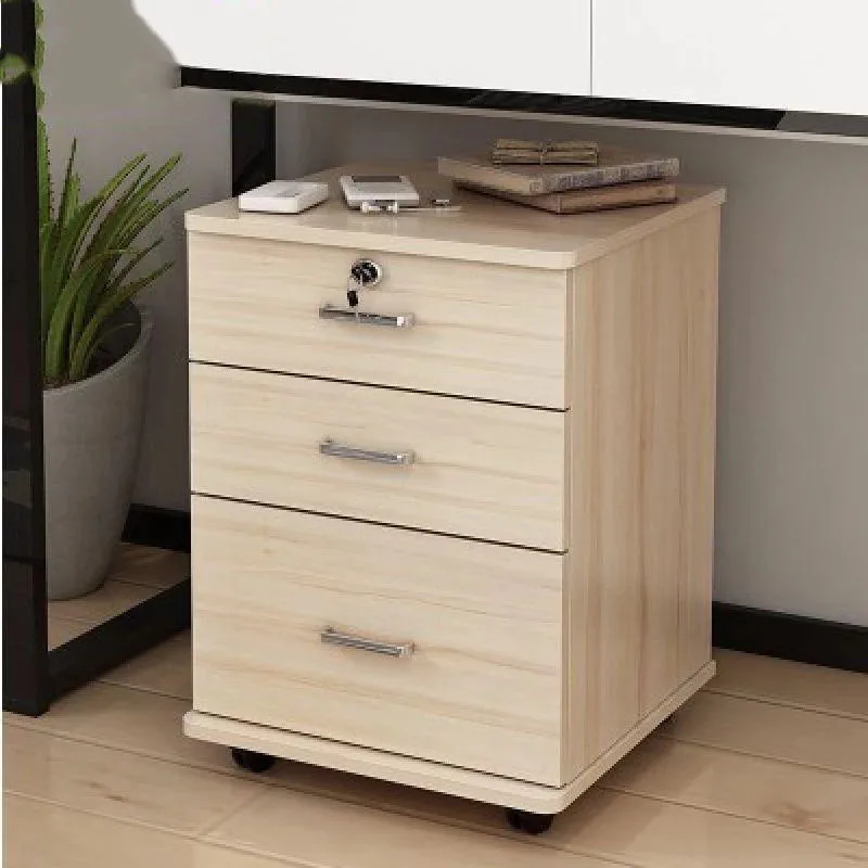 Drawer Wooden Office Cabinet File Storage Cabinet with Lock Floor Stand Wheel Design Movable File Organizer Office Supplies
