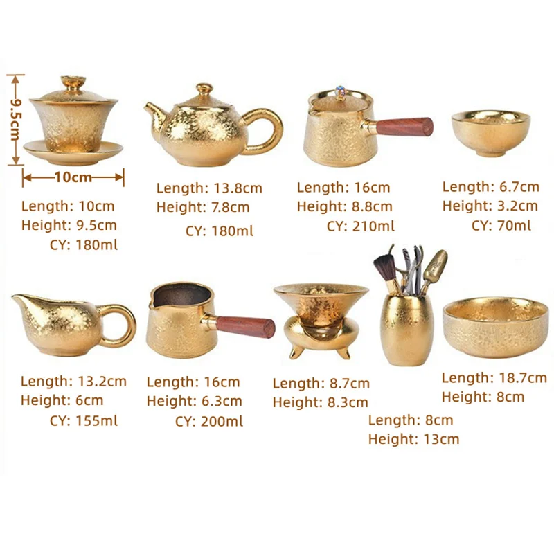 14PS 24k Gold-Plated Kung Fu Teaset Ceramic Travel Tea Sets High-Grade Luxury Porcelain Teaset Gaiwan Teacup Ceramic Tea Cup