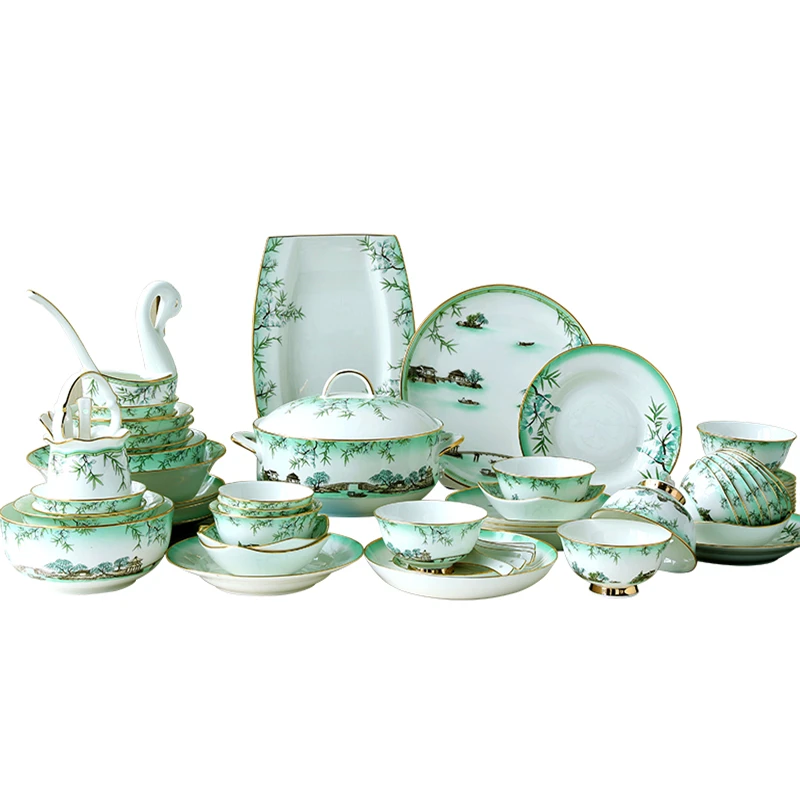 Bowl and Dish Set Ceramic Bowl Plate Set High-End Exquisite Household Bone China Tableware Suit