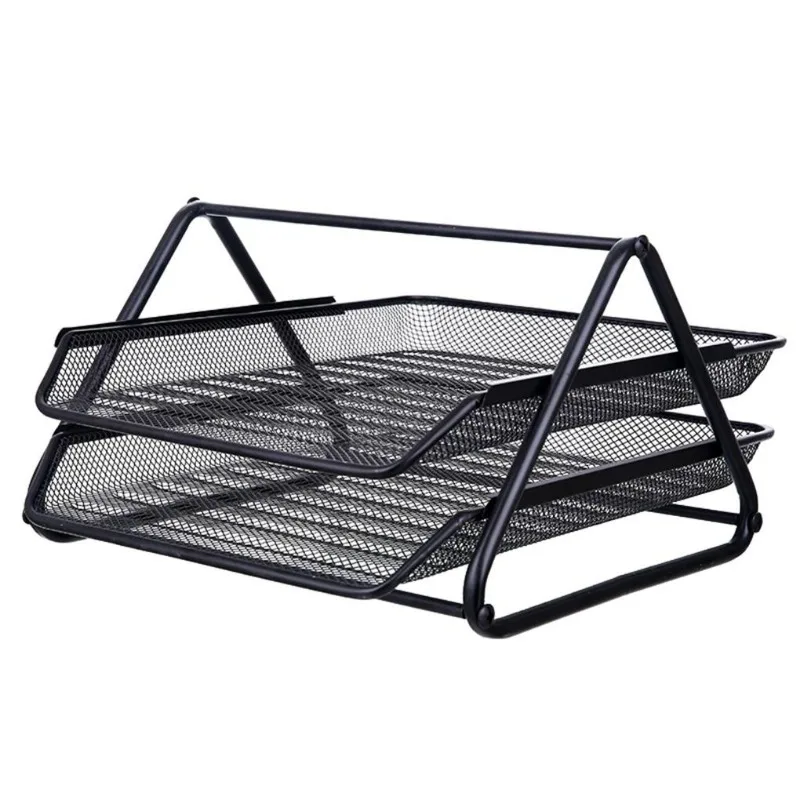 Iron Craft Office Files Holder Hollow Office Working Studying Files Tray Organizer Metal Files Rack