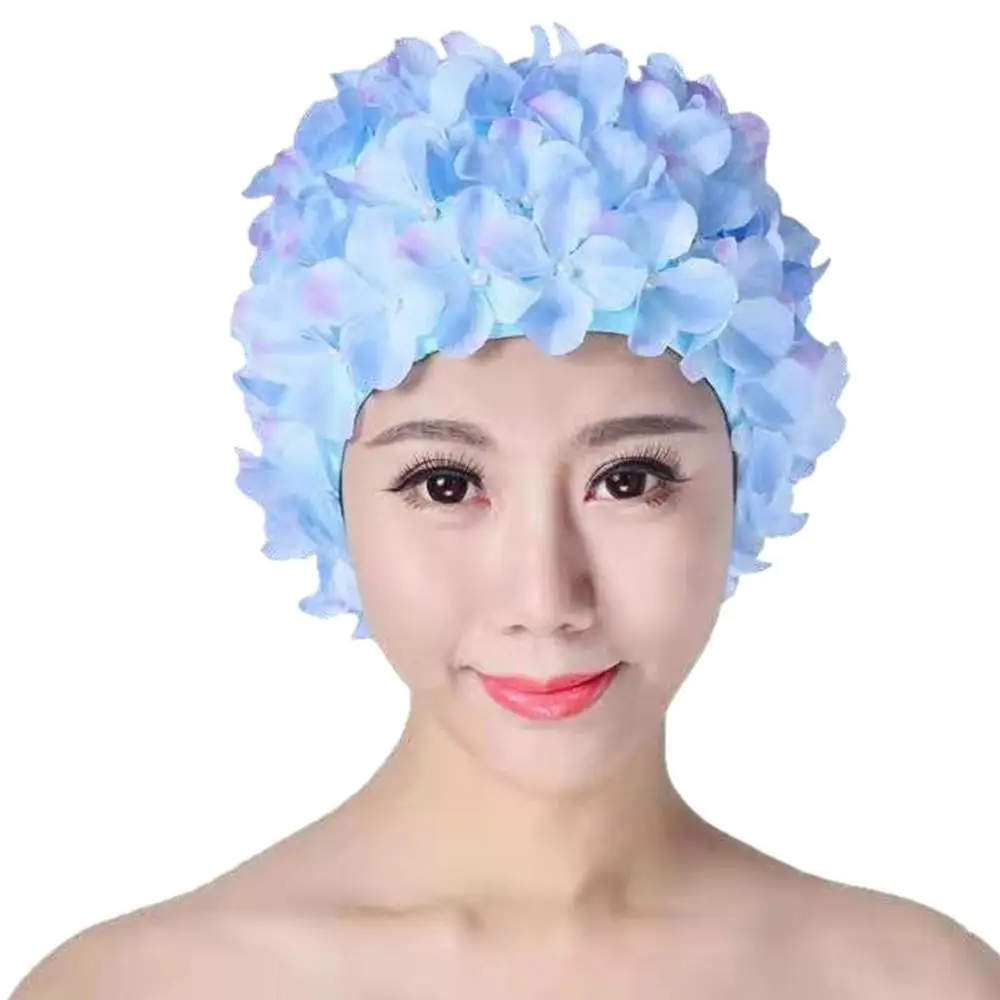 Floral Woman Petal Retro Swimming Cap Summer Fashi...