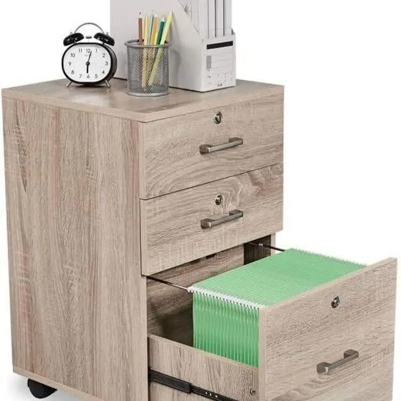 Mobile File CabinetsMobile Wooden Storage Filing CabinetRolling Wood File Cabinet 3-Drawer With Lock