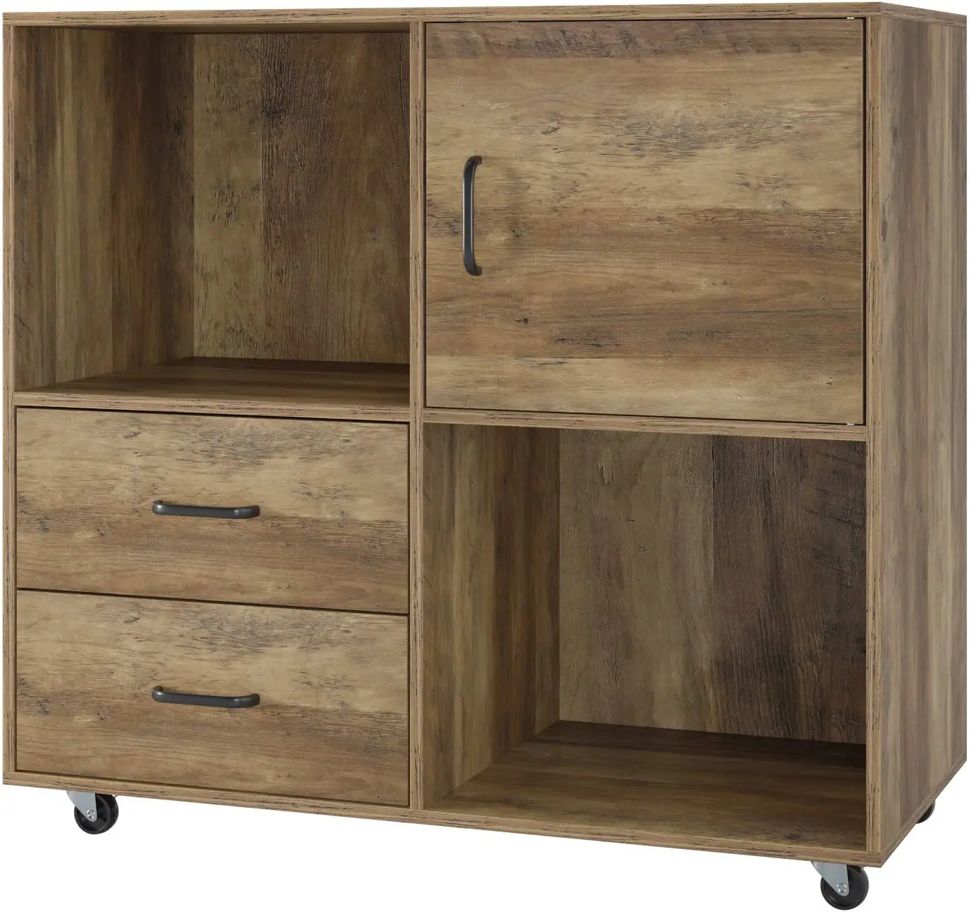 Wood File Cabinet With Drawers And Wheels Printer Stand With Storage Shelves Large Mobile Filing Cabinet