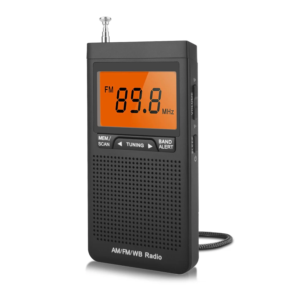 Portable Weather Radio Emergency Pocket Radio With Weather Warning Alarm Clock Auto-Search Channels Mini Hand Radio