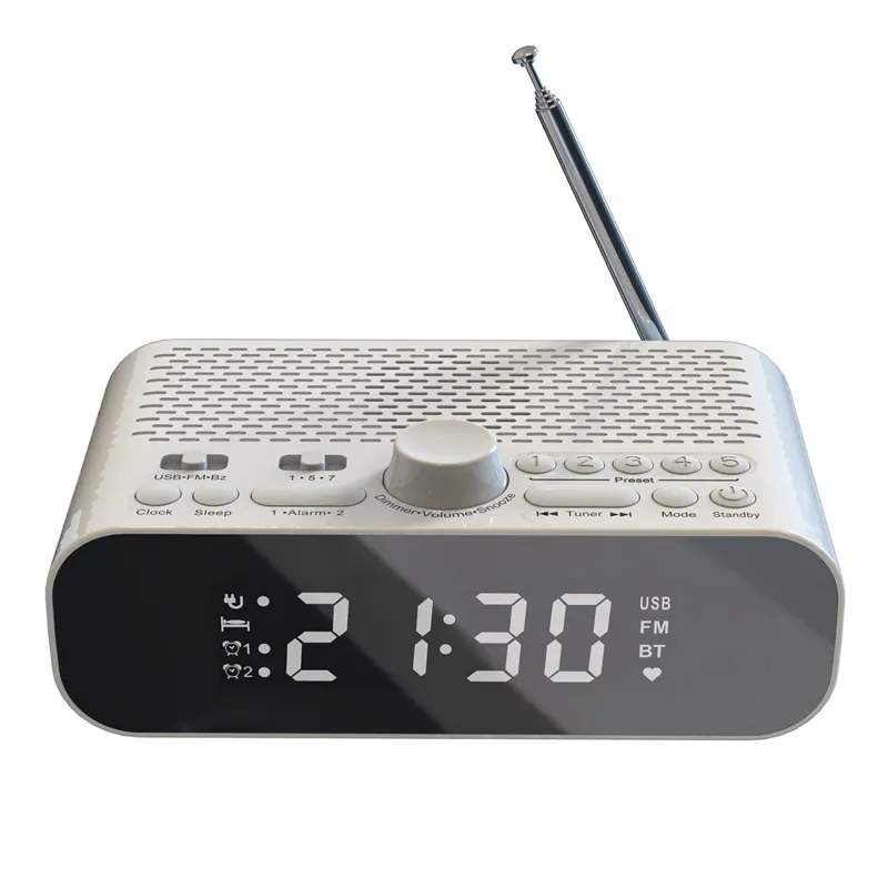 Retail FM Clock Radio With Bluetooth Streaming Play Display Dual Alarm Clock 1500Mah Hi-Fi Speaker With Woofer Unit