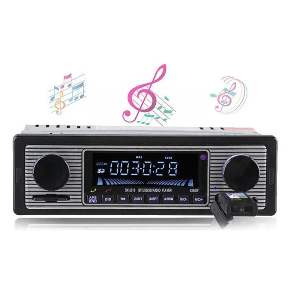 Bluetooth Car Radio Vintage Dual Knob Player FM Classic Car AUX Retro Tuner Receiver Audio Stereo USB Speaker