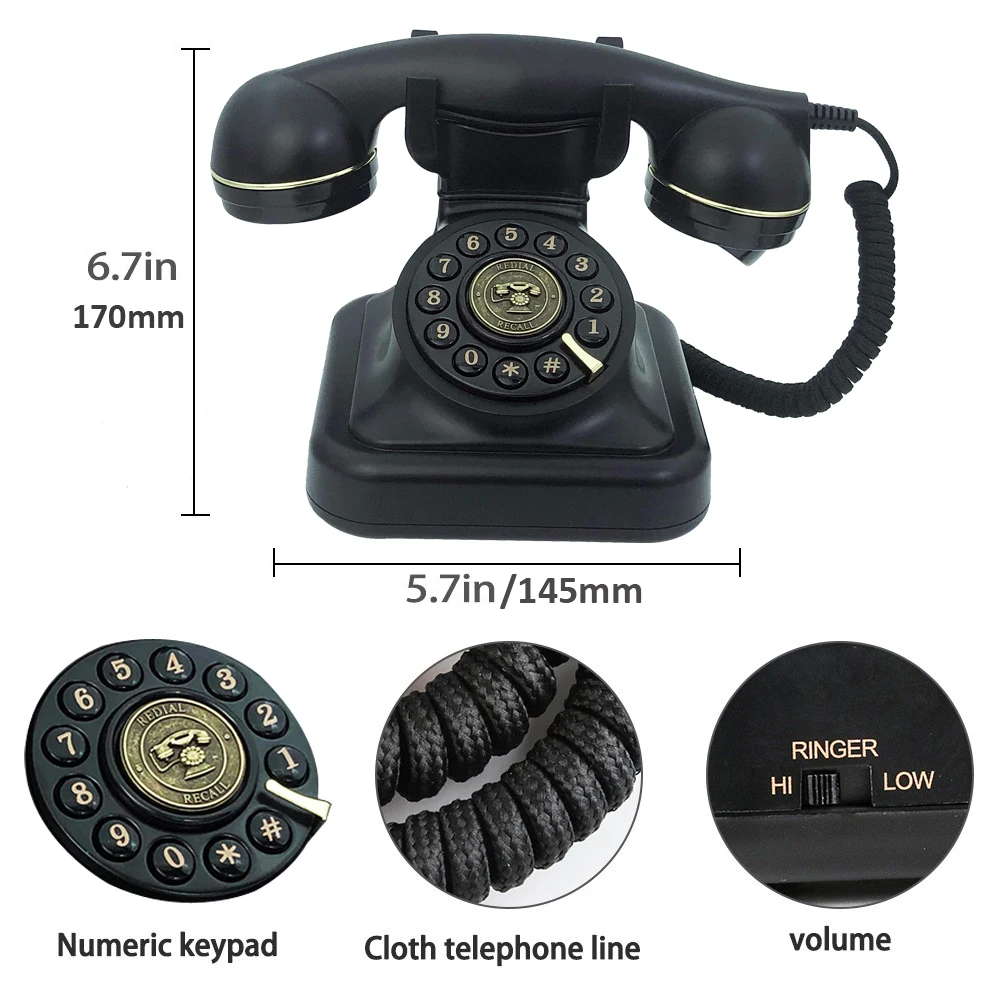 Retro Corded Landline Phone: Black, Vintage Style,...