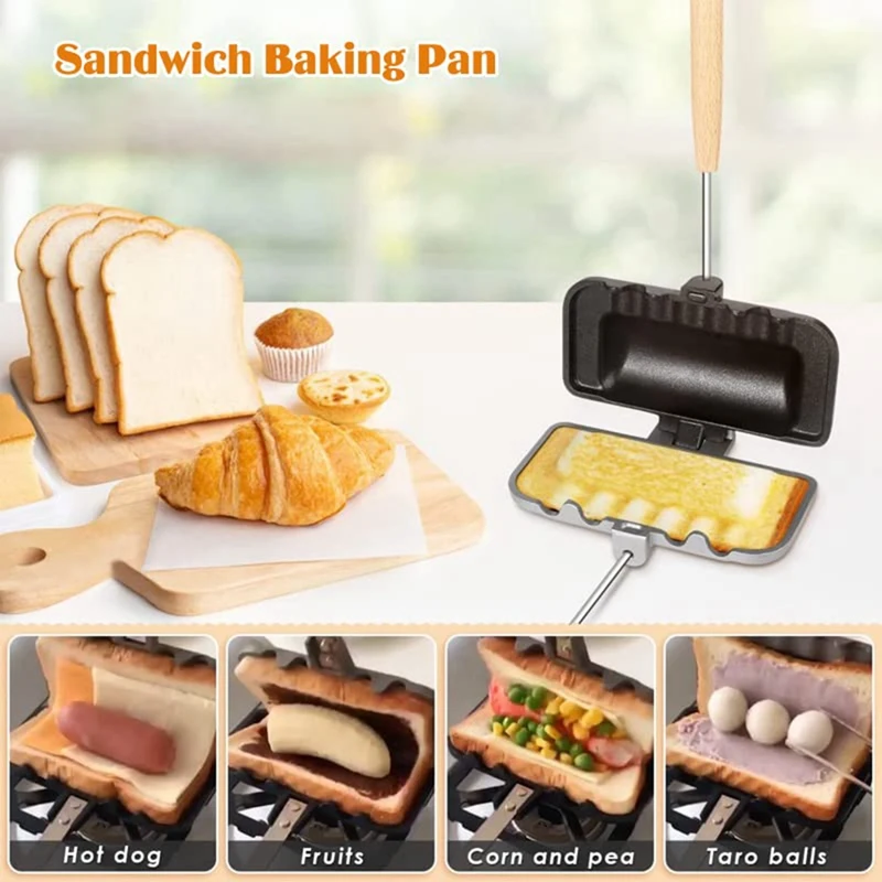 Hot Dog Toaster Double-Sided Sandwich Baking Pan Cheese Maker Sandwich Maker Flip Pan