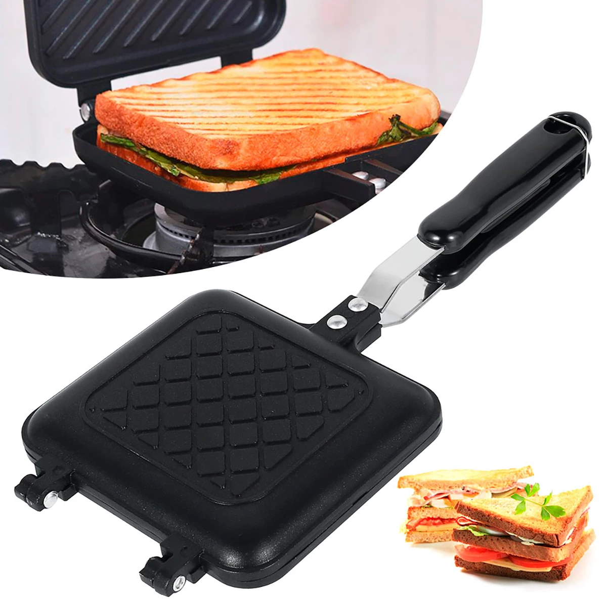 Aluminum Alloy Non-stick Sandwich Mold Waffle Easy Clean Bread Barbecue Plate Toast Double Side Frying Pan Utensilios