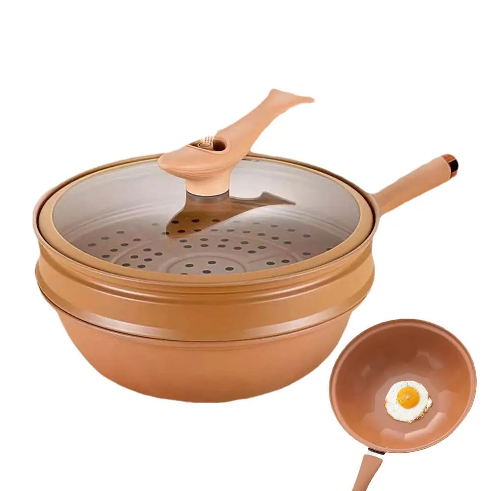 Household Non-Stick Clay Wok With Steamer Basket Clay Wok Micro-pressure Wok Multifunctional Non-stick Frying Pan Induction