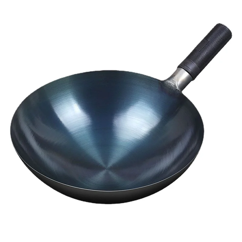 34cm Seasoning Blue Iron Wok Uncoated Nonstick Pot Lightweight Classic Chef Wok Outdoor Kitchen Cookware for Gas Stove