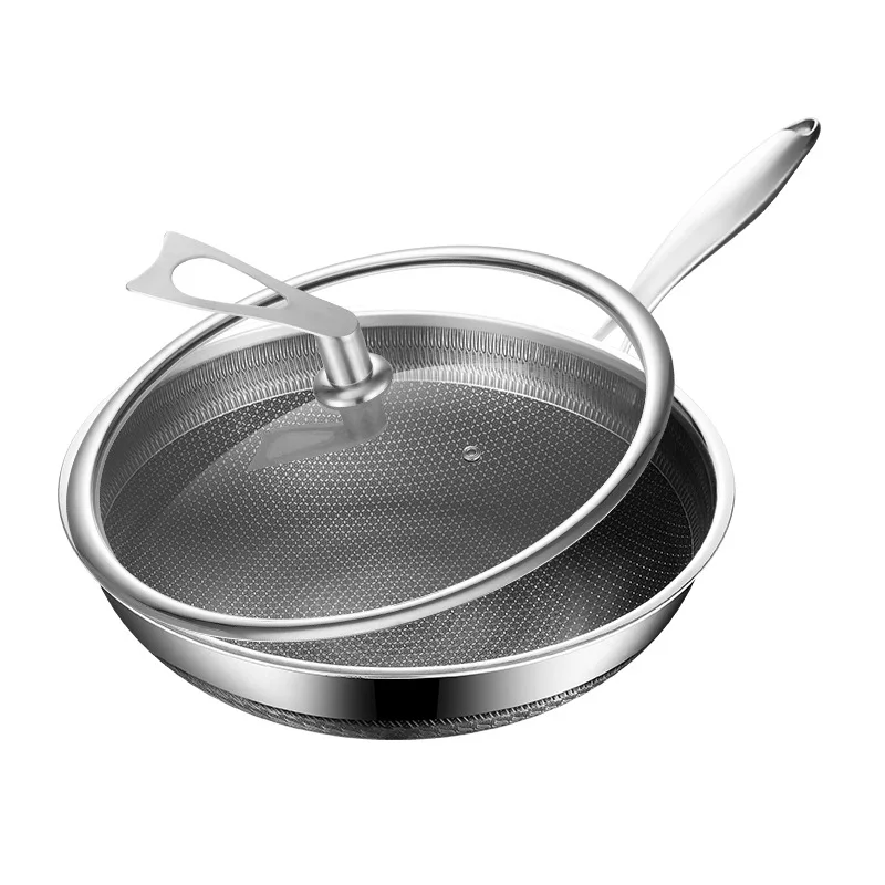 Non-stick Frying Pans Simple 316L Stainless Steel Pan Honeycomb Flat Bottom Frying Uncoated Induction Cooker Gas General Purpose