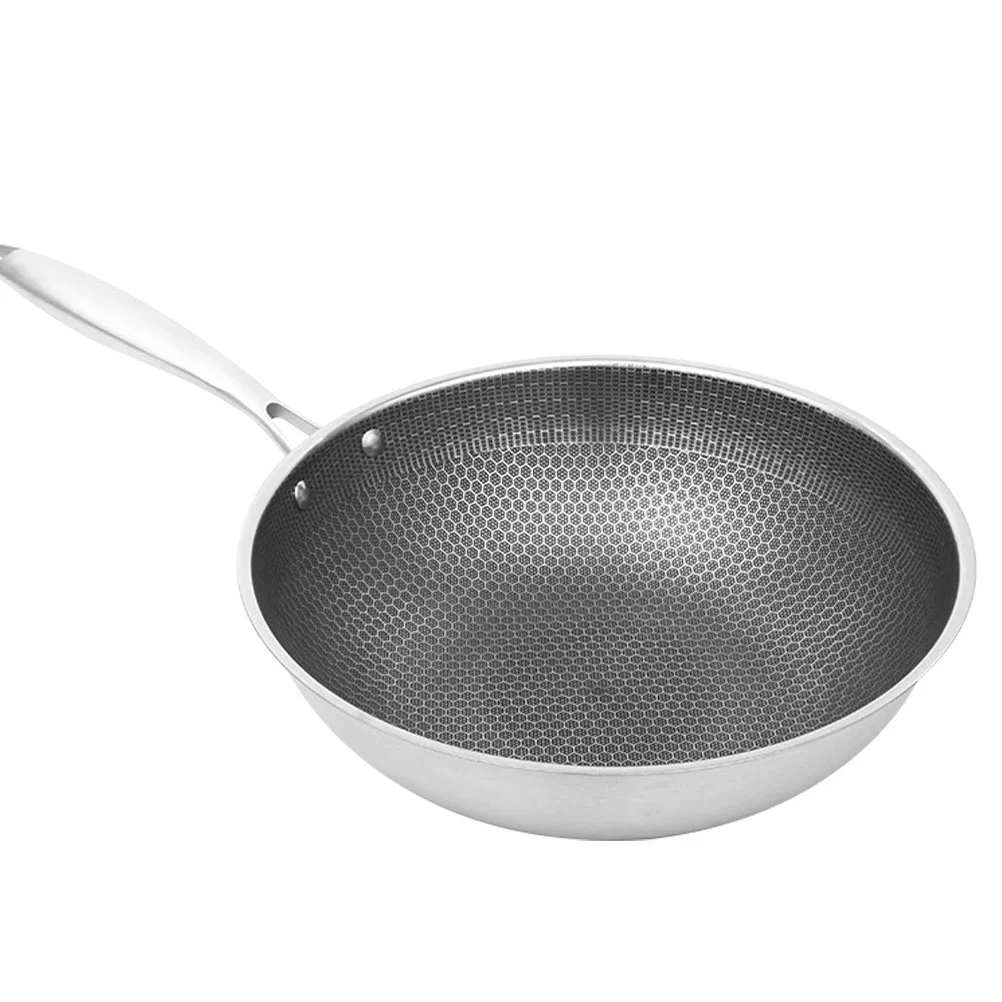 Stainless Steel Wok No-stick Pan Portable Cooker with Home Frying for Induction Hob