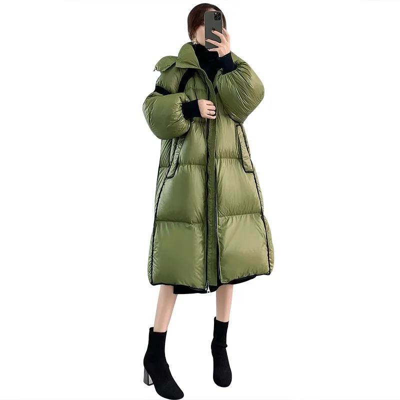 High End Down Jacket Women's Winter New Loose 90 White Duck Down Coat Female Hooded Parkas Long Warm Puffer Overcoat