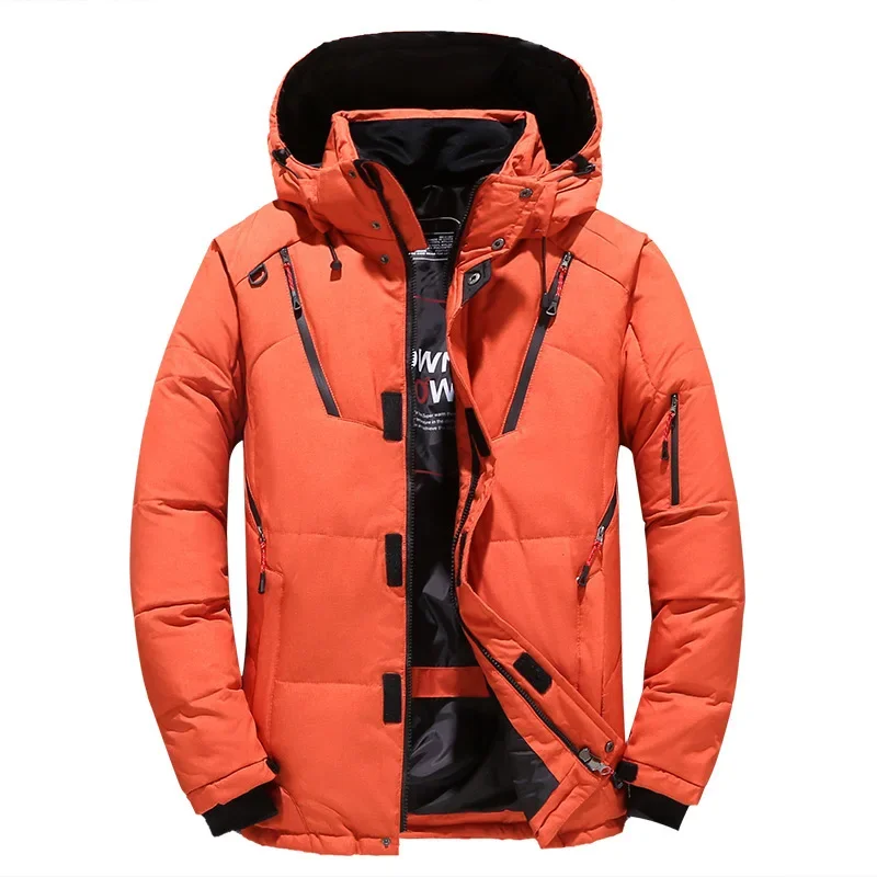 New Winter Goose Outdoor Down Jacket Men Winter Warm Solid Color Hooded Down Coats Thick Duck Parka Mens Down Jackets