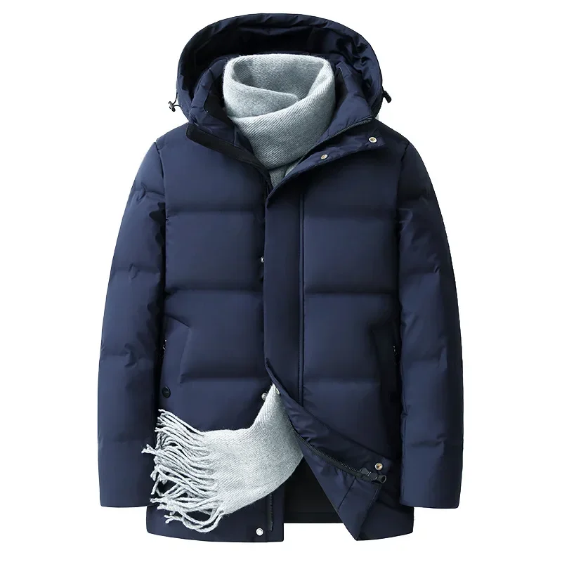 Warm White Goose Down Jacket Men Winter Warm Solid Color Hooded Down Coats Thick Down Parka Men's Winter Outdoor Coat