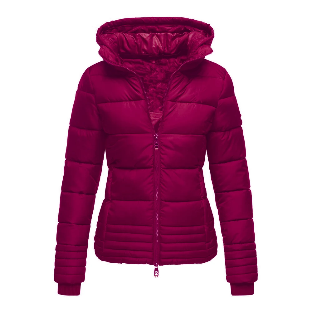 Woman Winter Parkas Fashion Solid Hooded Cotton Co...