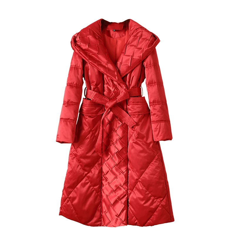 Fashionable Hooded Down Jacket For Women In Winter High-End Plaid Slim Fitting And Slender Jacket