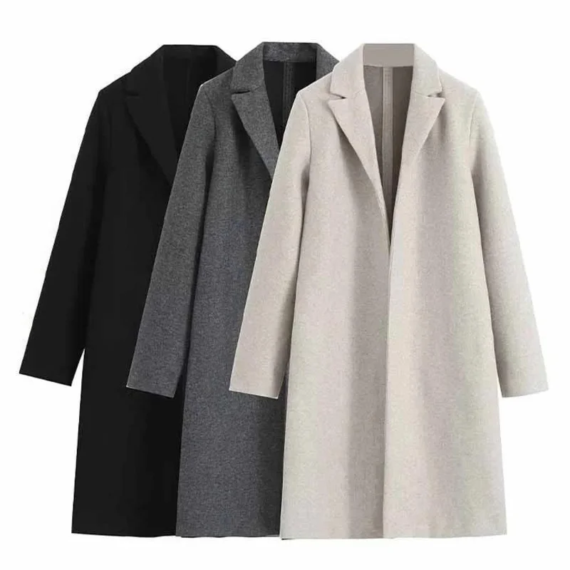 Winter Female Elegant Long Sleeve Coat Woman Vintage Solid Color Long Windbreaker Overcoat Clothing