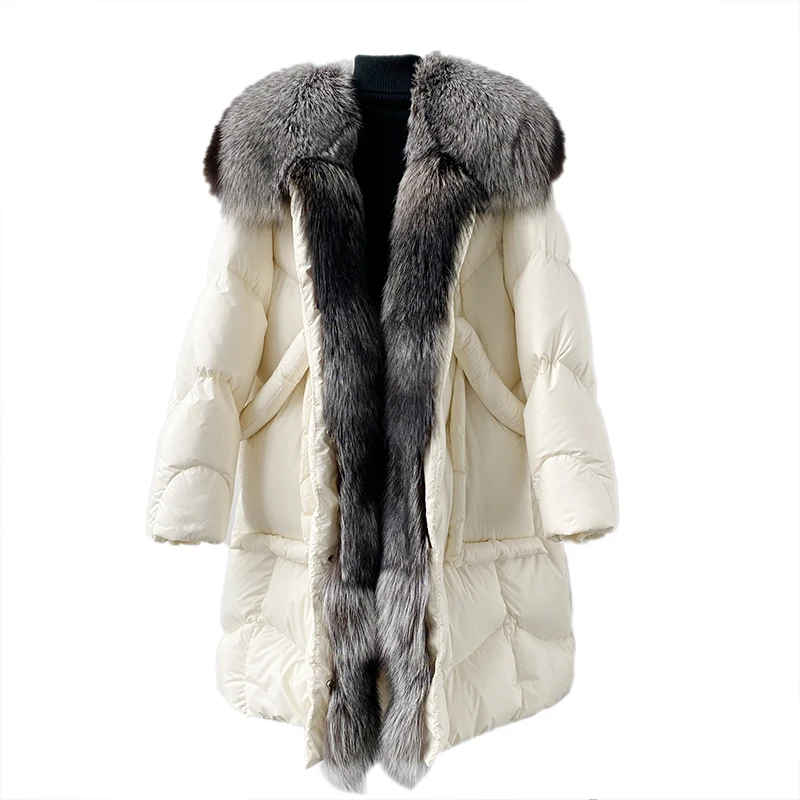 Down Jacket Women Winter High-quality High-end  Fashion White Goose Down Jacket Long Fox Fur Collar Parkas