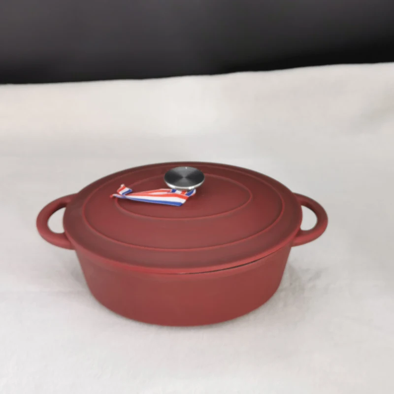 Oval Frosted Enamel Cast Iron Fish Stew Pot Soup C...