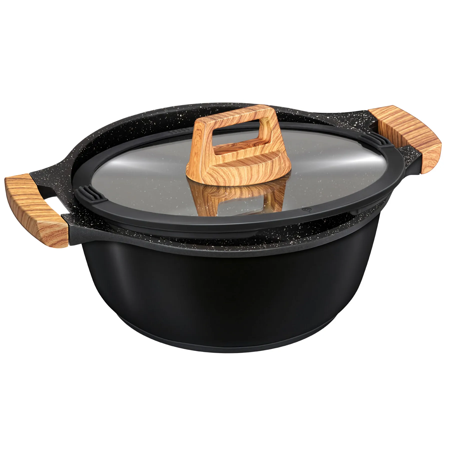 High Induction Casserole With Glass Lid Cast Aluminum Black Non-Stick Casserole