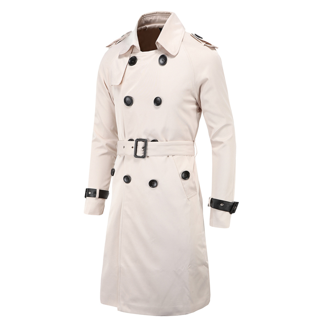 Mens Spring Autumn Windbreak Overcoat Long Trench Coats with Belt Male Pea Coat Double Breasted Peacoat