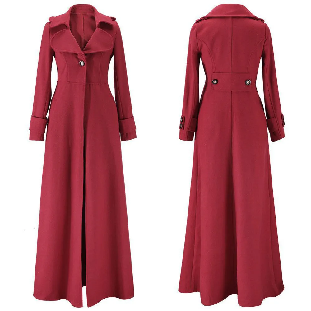 Long Wool Trench Coat Winter Slim Warm Parka Overcoat Trench Jacket Women Elegant Long Outerwear Button Fashion Windbreaker