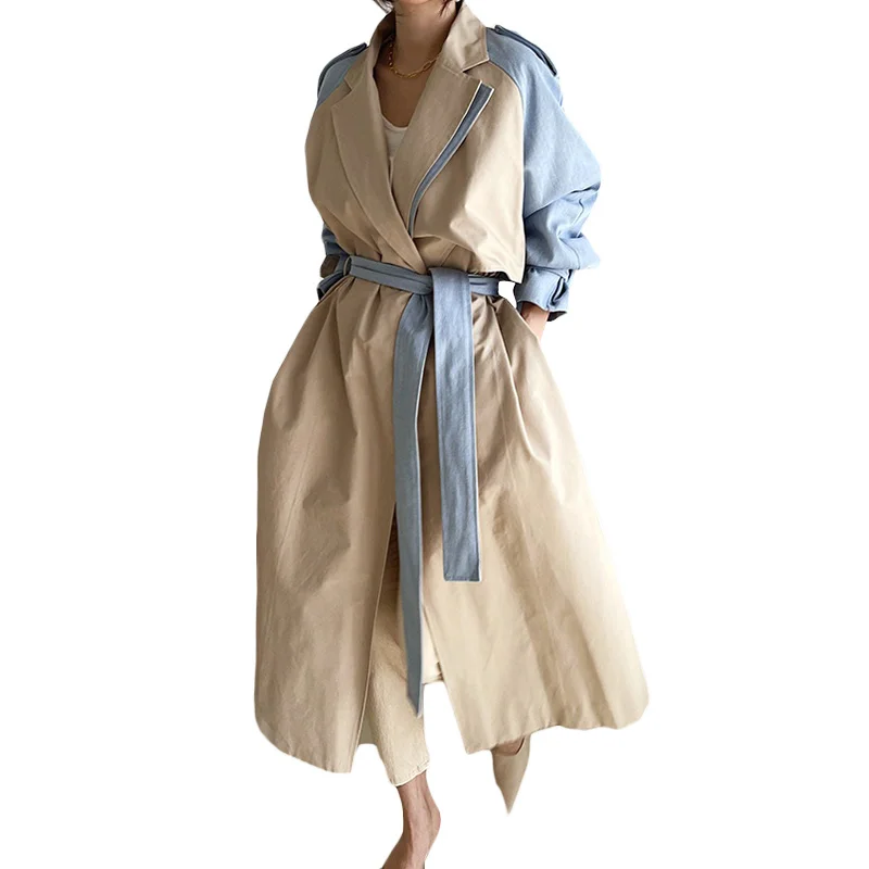 Fashion Autumn Clothing Womens Lapel Collar Long Sleeve Belt Casual Loose Trench Coats For Females