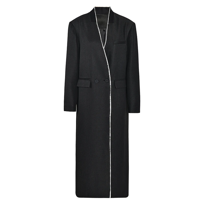 Elegant Tassel Design Windbreak Women's Double Breasted Temperament Long Trench Female Coats