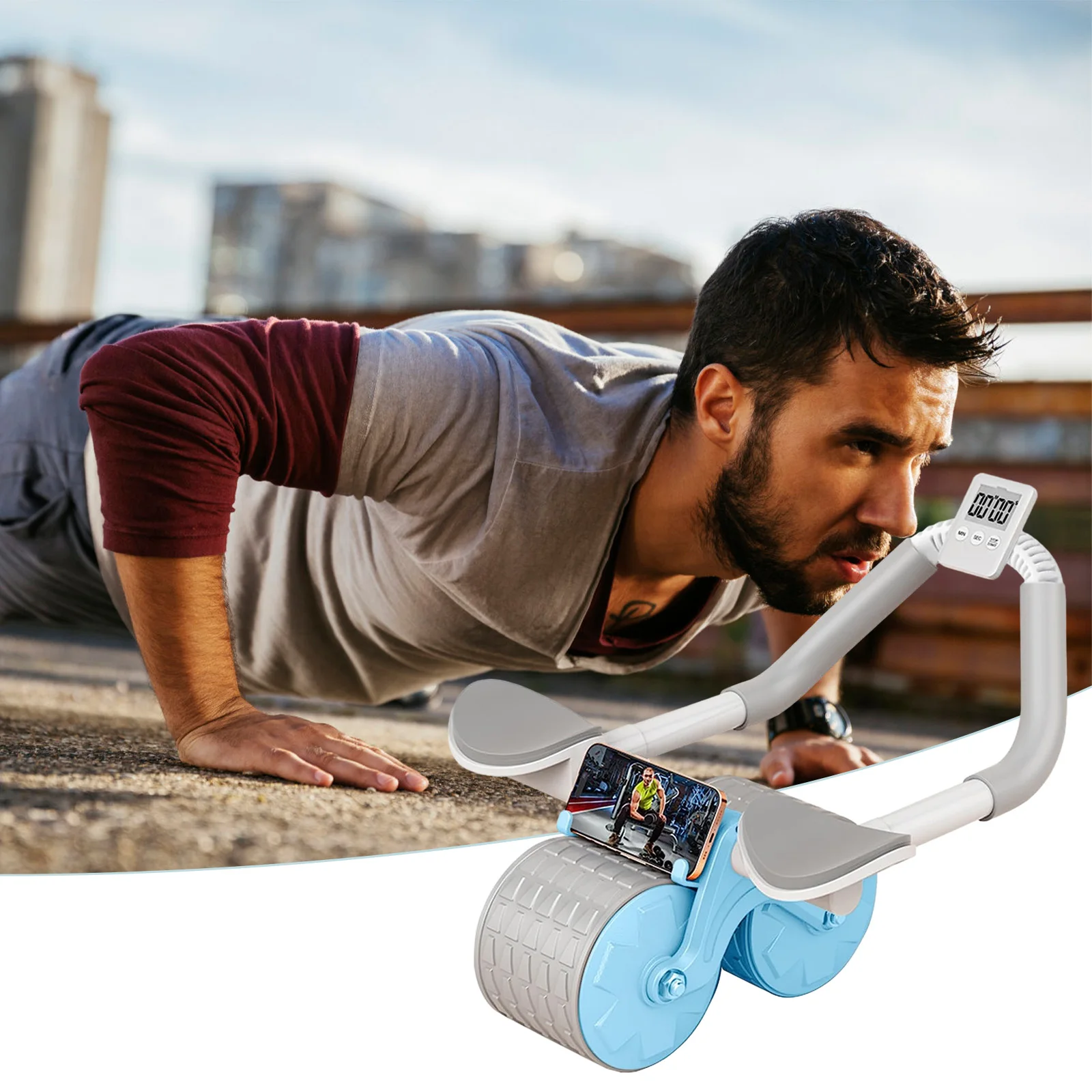 Ab Roller Wheel Automatic Rebound With Elbow Support Flat Plate Exercise Wheel Silence Abdominal Wheel Home Exercise Equipment