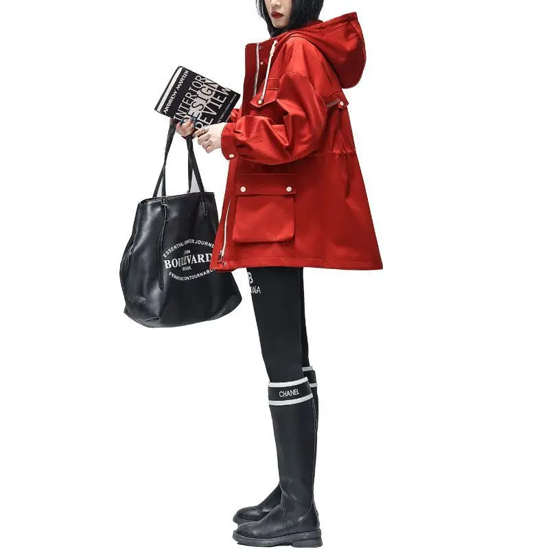 Autumn And Winter Windbreaker Women's Mid Length Waist Hooded Fashion Casual Versatile Temperament Coat