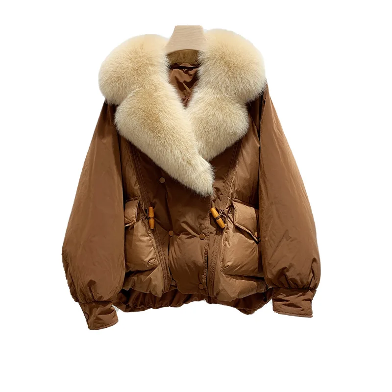 Autumn and Winter New White Goose Down Down Jacket Loose Slimming Fox Fur Fur Coat Women's Winter Clothing