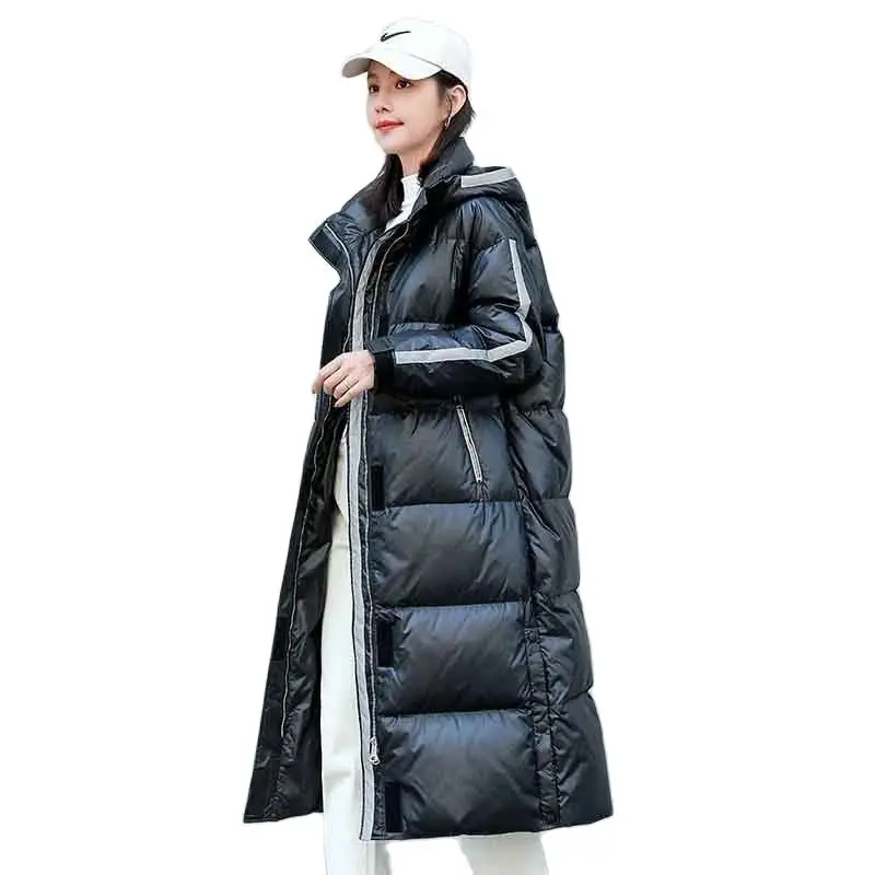 Fashion Down Jacket Women's Long Knee-length Autumn And Winter New Loose Hooded White Duck Down Warm Winter Elegant Coat Women