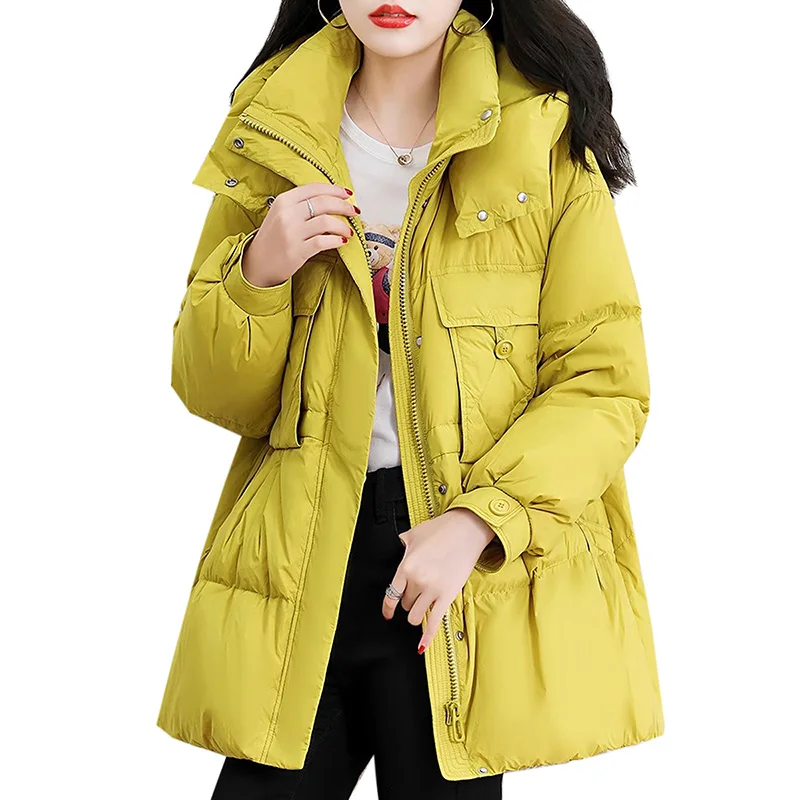 Winter Down Jackets Women's Clothing Solid color Hooded Warm Winter Coats Female Casual Overcoats