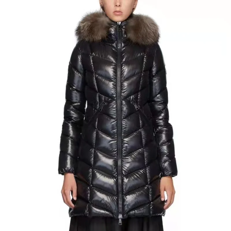 Women's Long Fox Fur Collar Slim Down Jacket