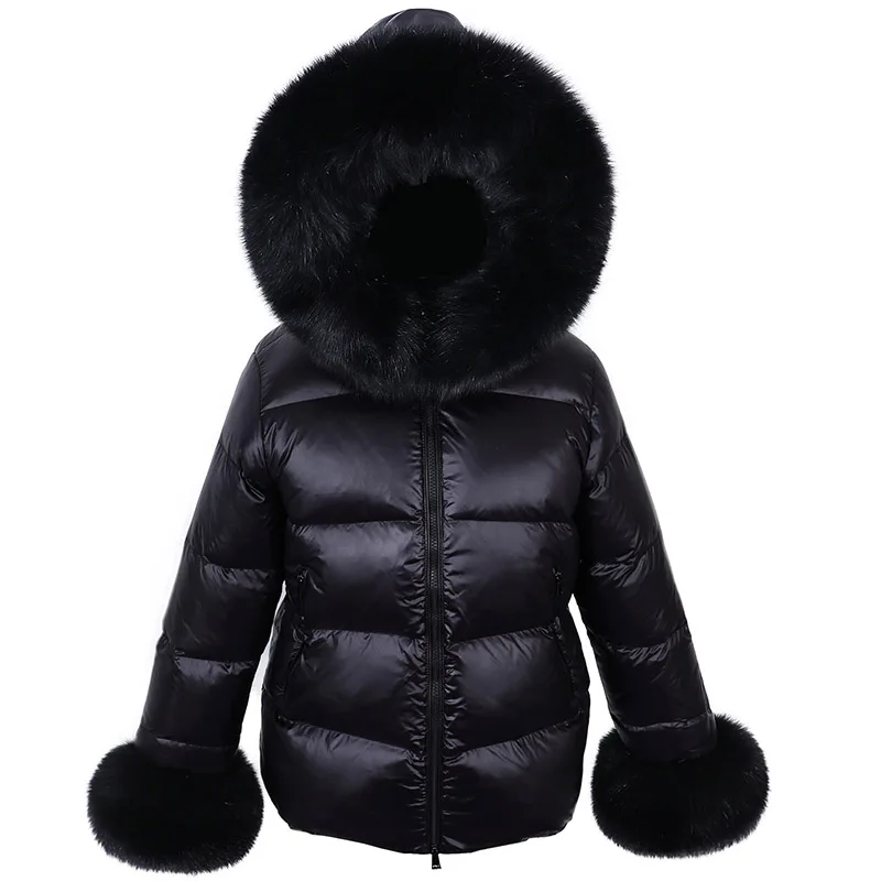 Winter Warm Real Fox Raccoon Fur Collar Down Coat Women Puffer Outerwear Jackets Female Parkas