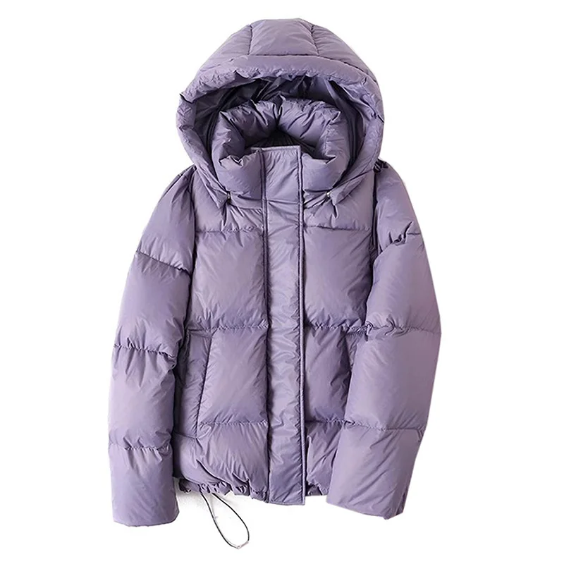 Winter Women White Duck Down Hooded Jackets Warm Coat Parka Female Casual Long Sleeve Outwear