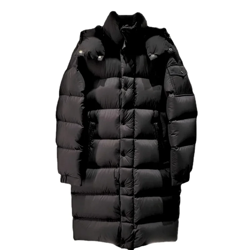 Mens White Duck Down Jacket Winter Male Coats Zipper Long Style Solid Hooded Thicken Windproof Outerwear Clothes