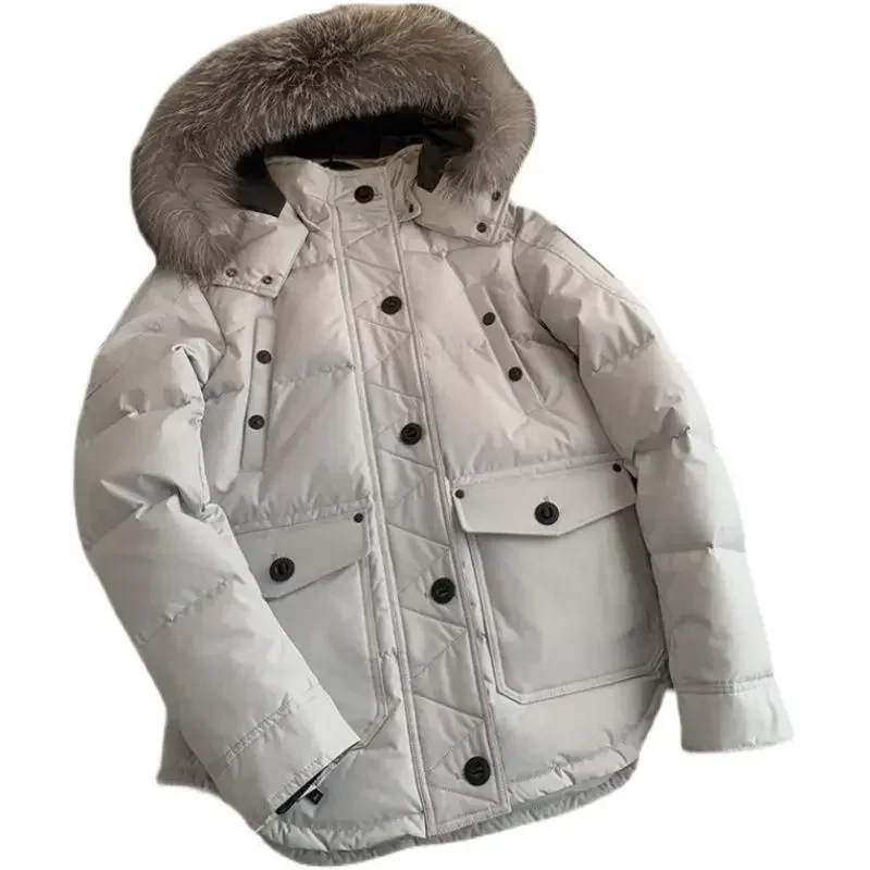 Winter High Quality Long Men's Down Jacket Thickened Warm Coat Fox Fur Fashion Long White Duck Down Casual Jackets