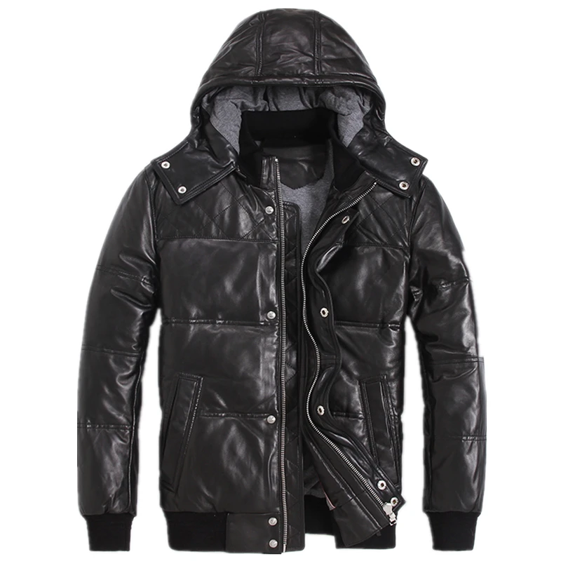 Winter Genuine Leather Down Jacket Men's Short Coa...