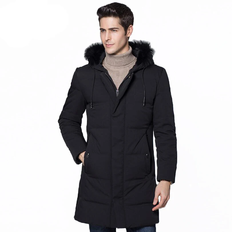 Clothing Jackets Thick Keep Warm Men High Quality Fur Collar Hooded Down Jacket Winter Long Coat Male