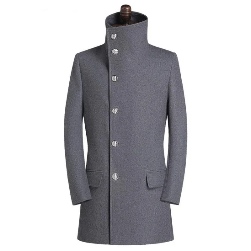 Style England Fashion Slim Fit Mens Trench Solid Stand Collar New Autumn Casual Windbreakers Overcoat Business Mens Woolen Coats