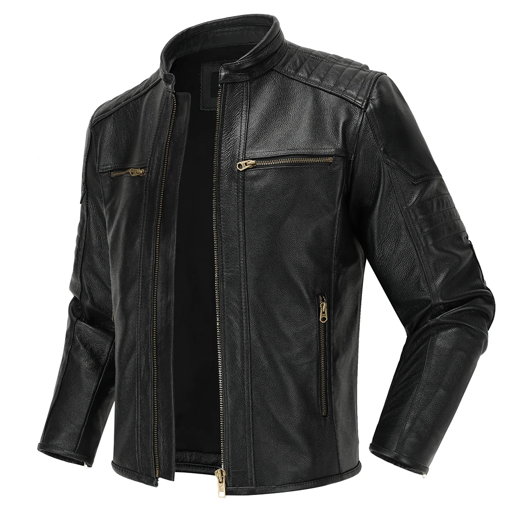 Men's Casual Retro Leather Jacket Spring And Autumn Fashion Motorcycle Multi-Pocket  Leather Jacket