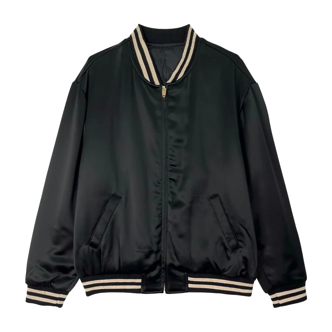 Silky Shiny Cotton Baseball Jacket Functional Style Street Men's Casual Fashion Outerwear