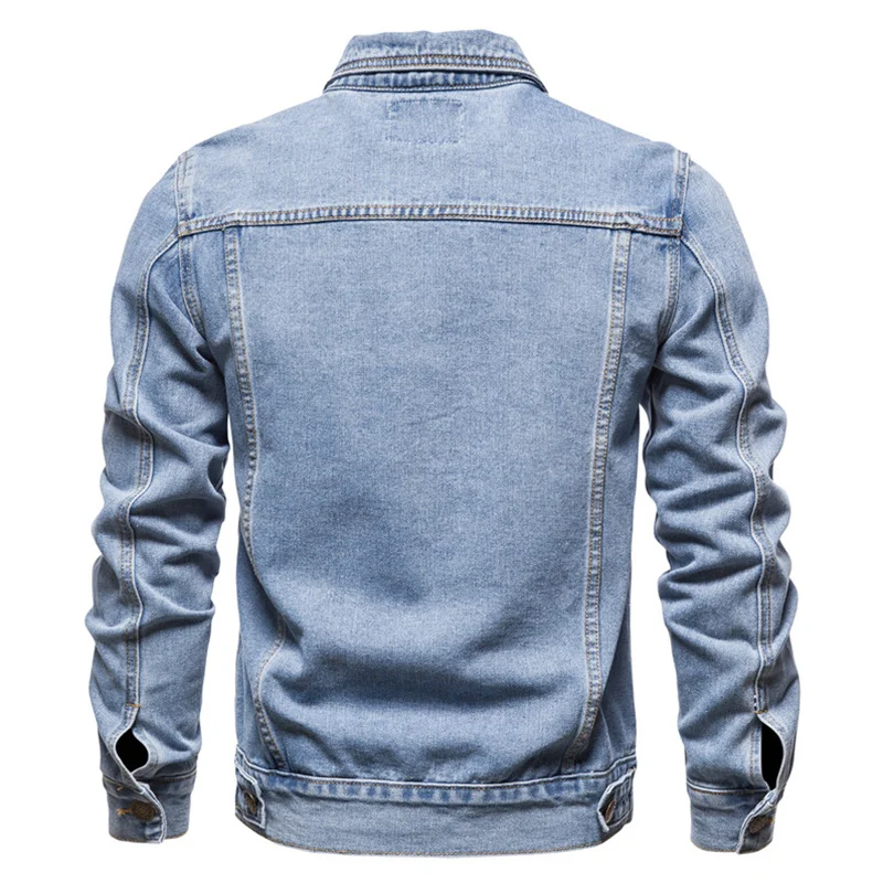  New Slim Fit Cotton Lapel Denim Jacket Men's Casual Solid Color Street High Quality Outerwear