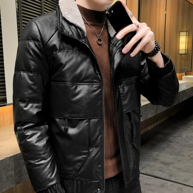 Winter Men's Casual Warm Leather Jacket Fashion Windbreaker Thickened Jacket